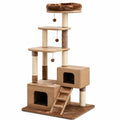 Arbre à chat en bois beige et marron 90 × 60 × 150 cm avec niches, plateformes et poteaux en sisal
