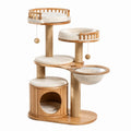 Arbre à chat en bois naturel et sisal avec couchages multiples, 100 × 60 × 160 cm, naturel et crème