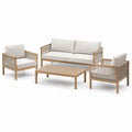 Ensemble de jardin 4 pièces beige et bois naturel, canapé 160 × 75 × 78 cm, 2 fauteuils 74 × 75 × 78 cm et table 100 × 60 × 40 cm