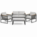 Ensemble 4 pièces gris, noir et marron clair avec canapé 126 × 70 × 77 cm, 2 fauteuils 68 × 70 × 77 cm et table 90 × 50 × 38 cm