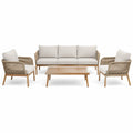 Salon de jardin 4 pièces beige et brun clair avec canapé 190 × 78 × 78 cm, 2 fauteuils 76 × 78 × 78 cm et table basse 110 × 60 × 38 cm