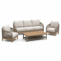 Ensemble de jardin 4 pièces taupe, beige et bois naturel – canapé 200 × 82 × 78 cm, 2 fauteuils 75 × 82 × 78 cm et table 120 × 60 × 42 cm