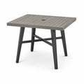 Table de jardin carrée taupe et noire 90 × 90 × 75 cm avec plateau à lattes et trou pour parasol