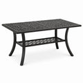 Table rectangulaire en métal noir avec plateau ajouré et tablette, 120 × 70 × 75 cm