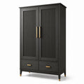 Armoire noire et dorée à 2 portes, 2 tiroirs et 3 étagères, 100 × 50 × 180 cm