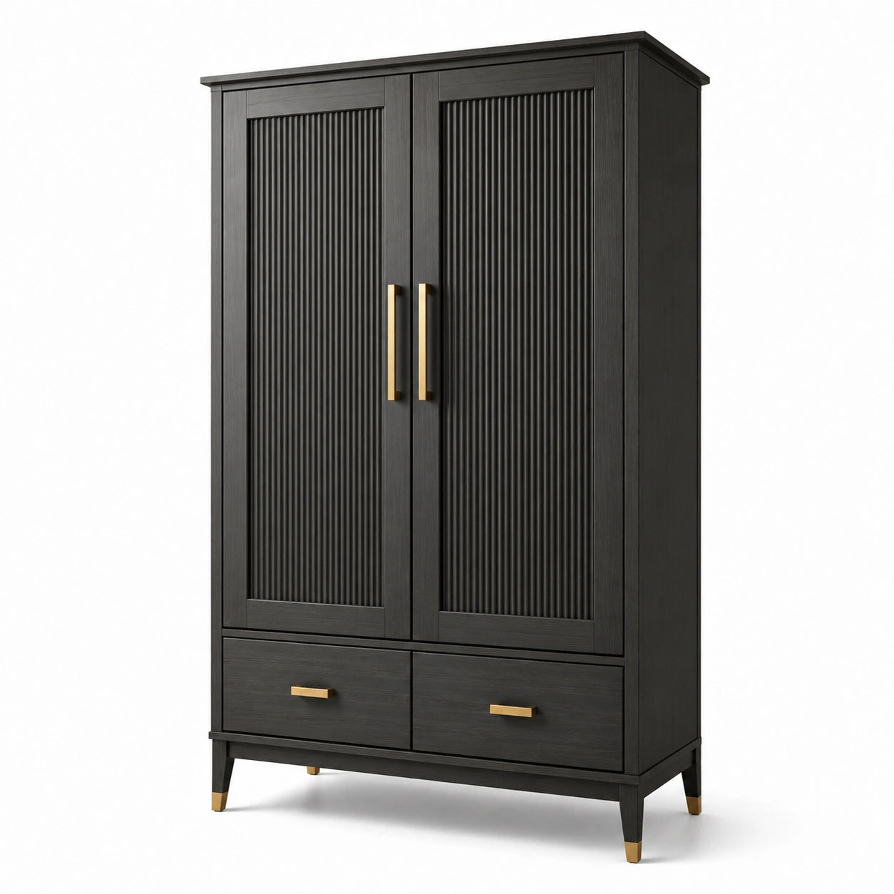 Armoire noire et dorée à 2 portes, 2 tiroirs et 3 étagères, 100 × 50 × 180 cm
