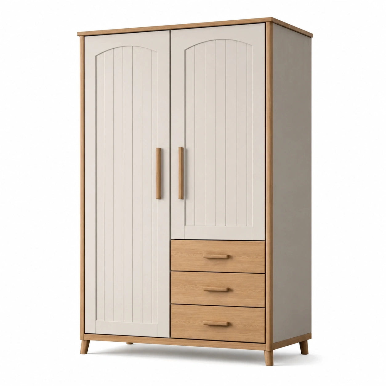 Armoire beige et bois naturel 120 × 55 × 190 cm avec 2 portes et 3 tiroirs