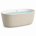 Baignoire îlot ovale en acrylique beige et blanc à façade rainurée, 170 × 80 × 58 cm