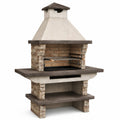 Barbecue fixe d’extérieur avec cheminée, grille réglable, 160 × 90 × 230 cm, beige, marron et noir