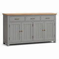 Buffet gris et bois naturel 150 × 40 × 85 cm avec 3 tiroirs et 4 portes