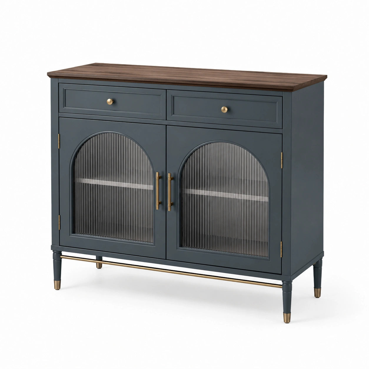 Buffet contemporain anthracite avec plateau brun et verre cannelé, 120 × 40 × 100 cm