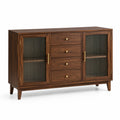 Buffet contemporain marron foncé avec verre cannelé, 150 × 40 × 85 cm