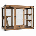 Enclos pour chat multiniveau en bois brun avec grillage noir, 180 × 80 × 150 cm