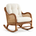 Fauteuil à bascule en rotin brun et tissu écru, 100 × 80 × 100 cm, style naturel
