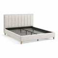 Lit double rembourré beige 160 × 200 cm avec tête de lit à panneaux verticaux et sommier à lattes métalliques