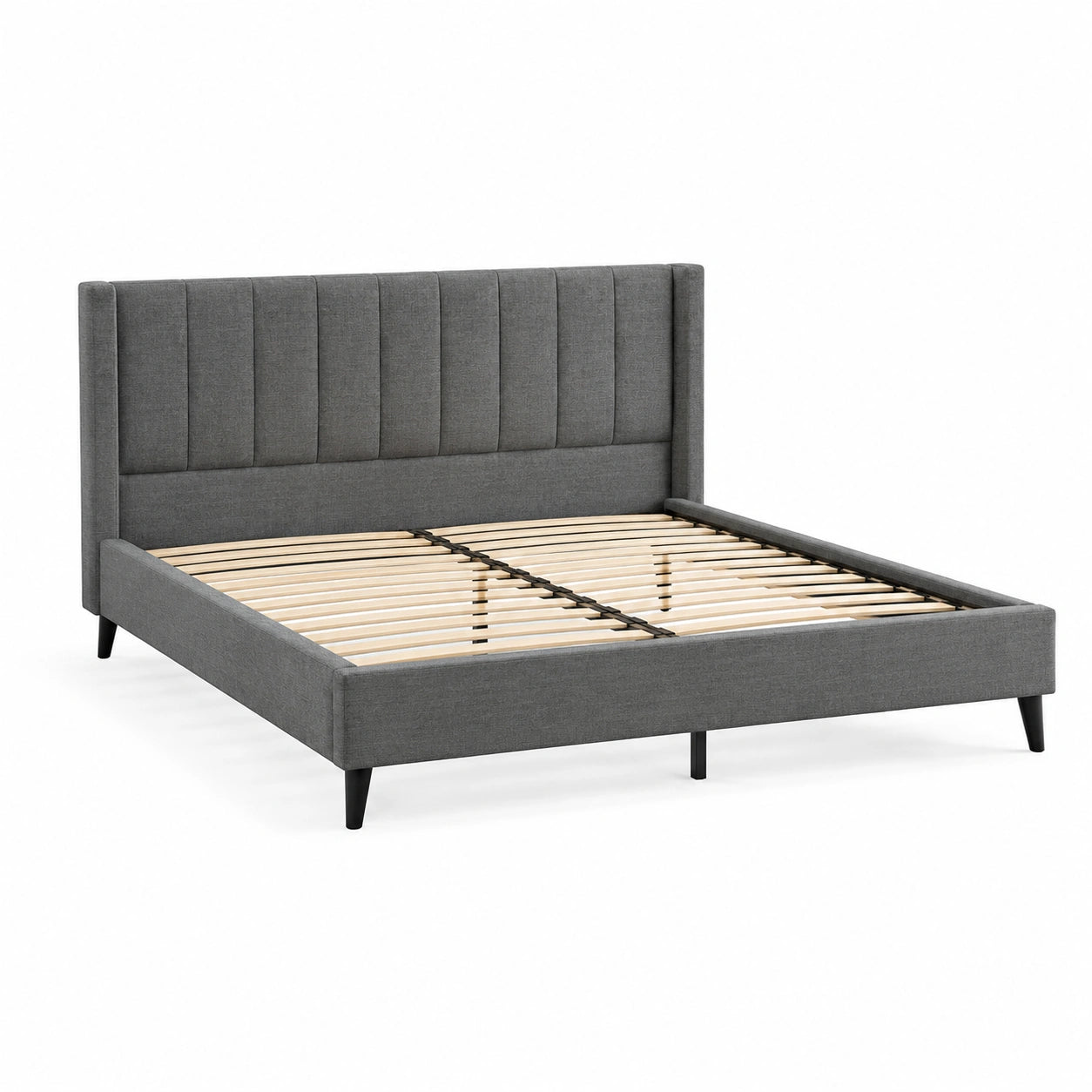 Lit double contemporain 160 × 200 cm en tissu gris anthracite avec sommier à lattes