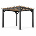 Pergola de jardin autoportante en acier anthracite et bois brun, 300 × 300 × 230 cm